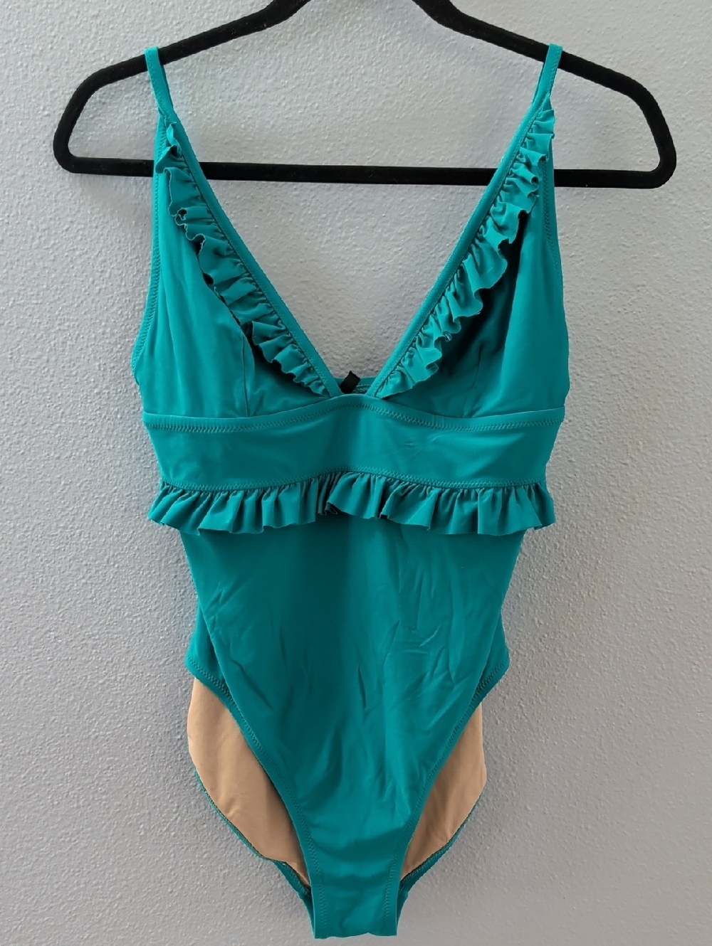 J. Crew Teal Ruffle Plunge One-Piece Swimsuit
